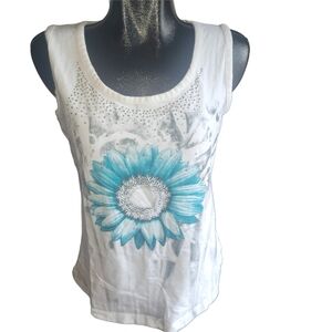 Laura White Tank Top Floral Print Front XL